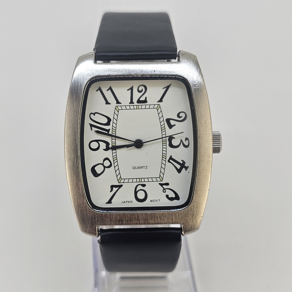 Easy Reader Women's Watch 36MM White Dial Black Faux Leather Bands NEW Battery